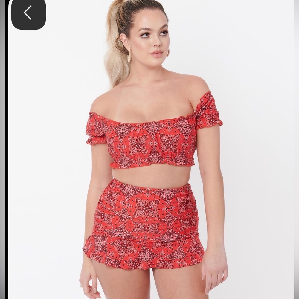 Unique Vintage Red Bandana Paisley ruffled swim skirt bikini bottoms NWT